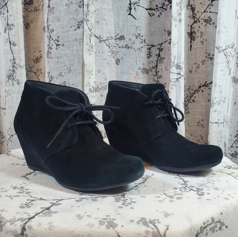 Clarks Black Suede-like Lace Up Booties